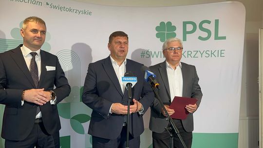 Konferencja prasowa przedstawicieli PSL dotycząca finansowania inwestycji drogowych w województwie świętokrzyskim.