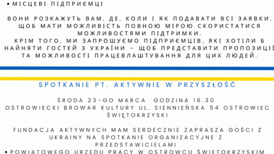 "Aktywnie w przyszłość" - w środę odbędzie się spotkanie dla uchodźców z Ukrainy