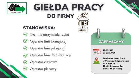 Giełda Pracy dla Zakładu Piekarniczego OMAR już 27 czerwca