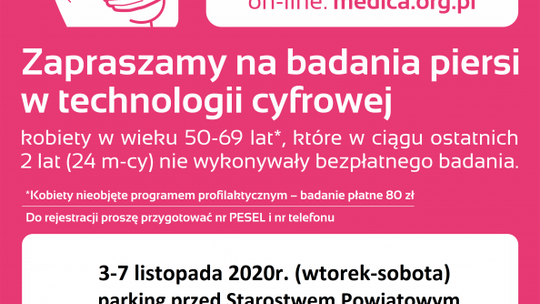 Kobieto nie czekaj! Zapisz się i skorzystaj z bezpłatnej mammografii 