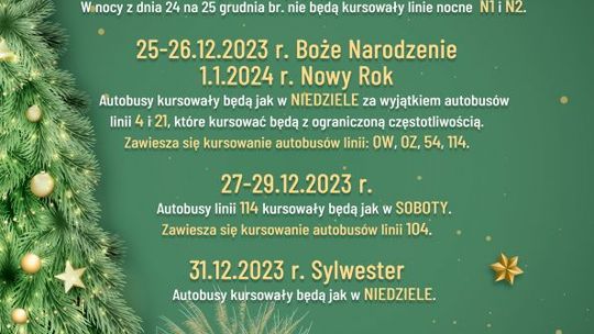 Komunikacja miejska w okresie Świąt Bożego Narodzenia i Nowego Roku