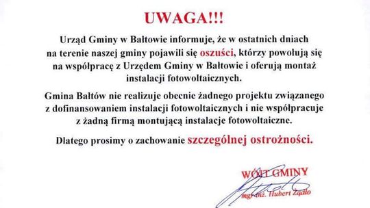 Mieszkańcu Gminy Bałtów. Nie daj się oszukać!