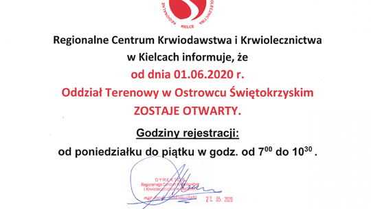 Od czerwca oddasz krew w Ostrowcu Św. 