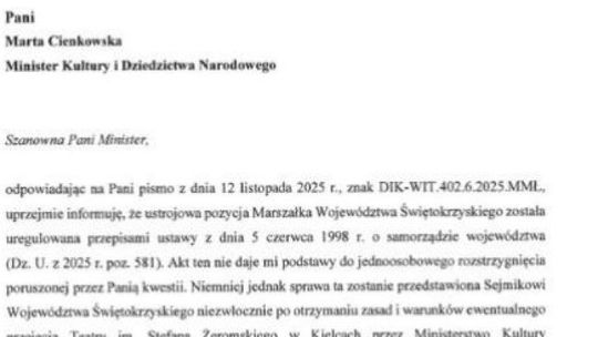 Odpowiedź Renaty Janik na propozycję przejęcia Teatru Żeromskiego