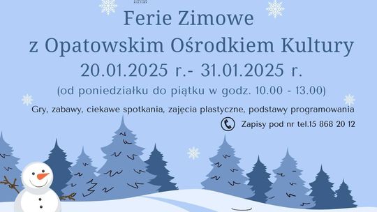 Opatowski Ośrodek Kultury zaprasza na zajęcia w czasie ferii  