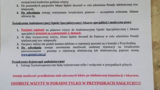 Osobiste wizyty w przychodniach tylko w nagłych przypadkach