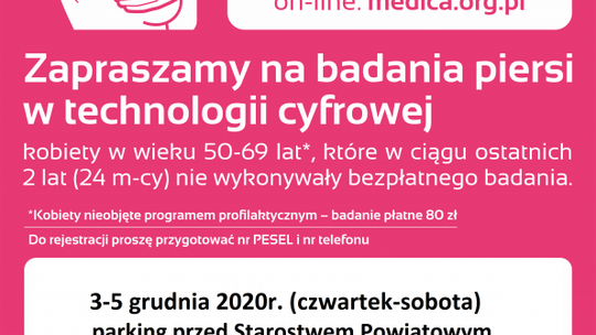 Ostatnia w tym roku szansa na bezpłatną mammografię