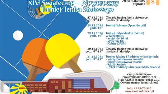 Ostrowiecki mOSiR zaprasza na Turniej Tenisa Stołowego