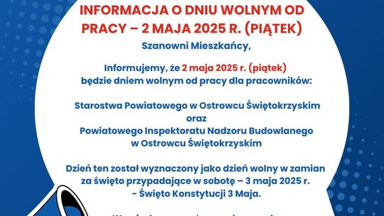 Ostrowieckie instytucje nieczynne w piątek 2 maja 