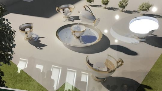Porcelanowa fontanna na ćmielowskim Rynku