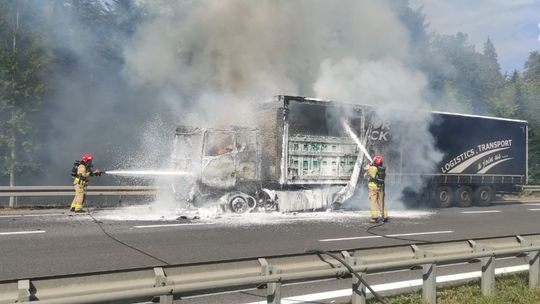Pożar ciężarówki na S7 pod Barczą