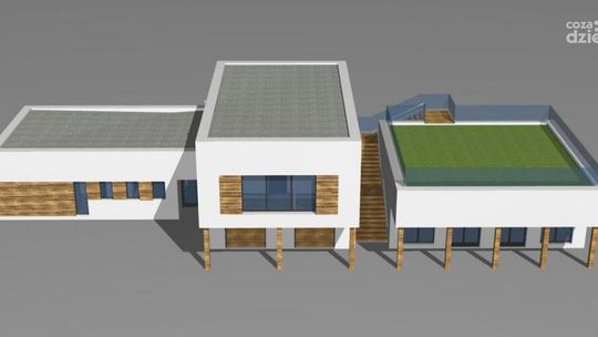 Starachowicki zalew Piachy z molo, tarasem widokowym i budynkiem dla gastronomii 
