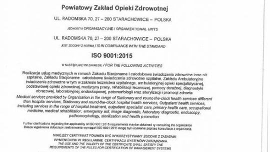 Szpital w Starachowicach z certyfikatem