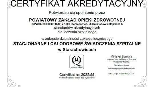 Szpital w Starachowicach z ministerialną akredytacją
