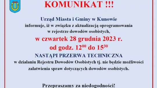 W Kunowie  przerwa w wydawaniu dowodów osobistych 