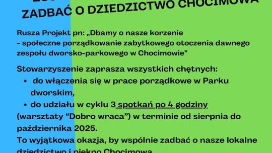 Wolontariusze poszukiwani do prac w parku w Chocimowie 