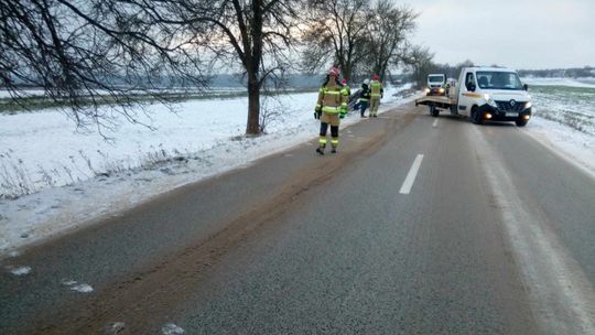 Zima nie odpuszcza. Auto dachowało do rowu