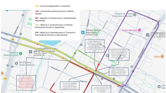 Zmiany w organizacji ruchu w Kielcach. Utrudnienia na Marszałkowskiej i Łódzkiej