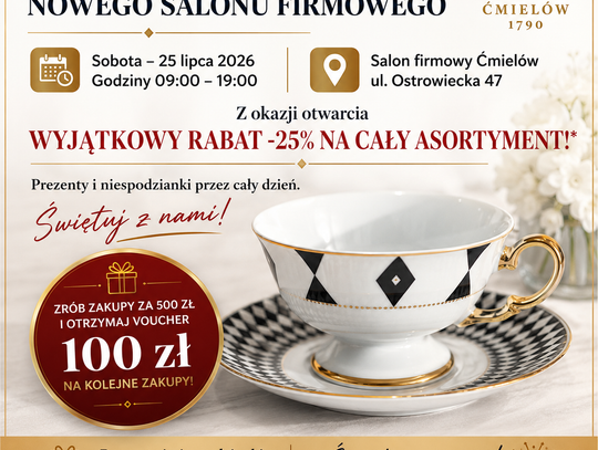 Wnętrze nowego Salonu Firmowego Polskiej Porcelany przy ulicy Ostrowieckiej 47 w Ćmielowie.