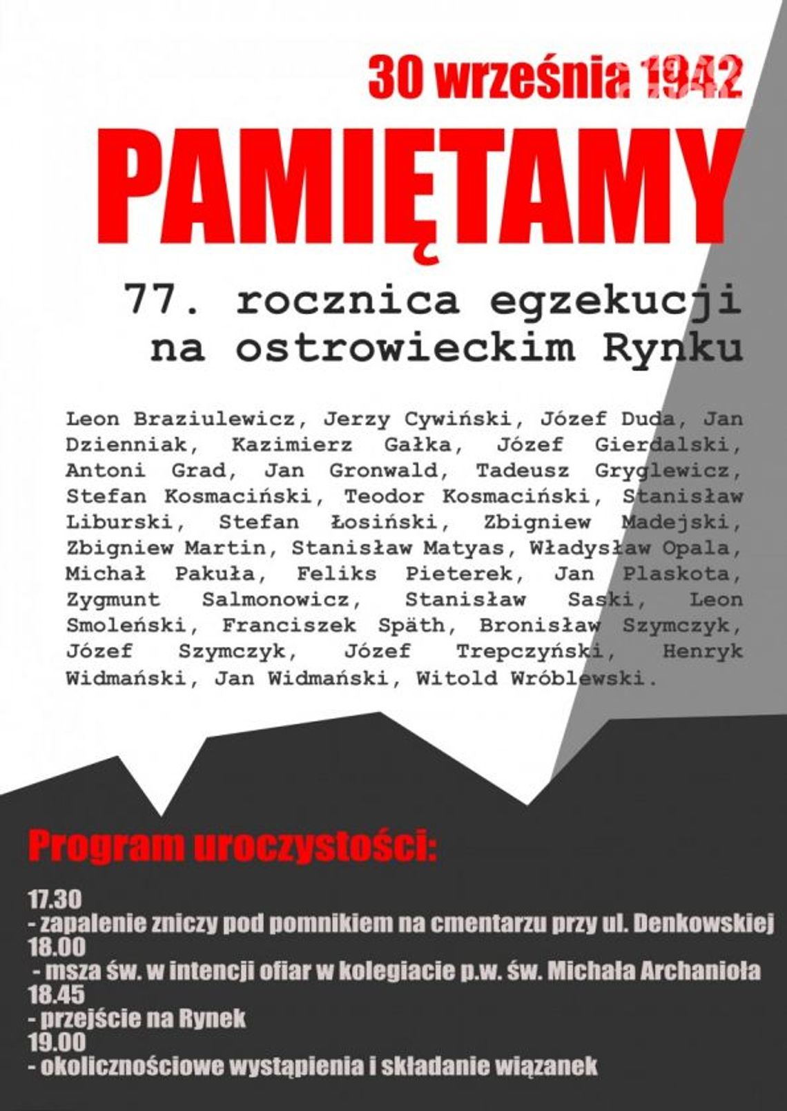 77. rocznica egzekucji na ostrowieckim Rynku 