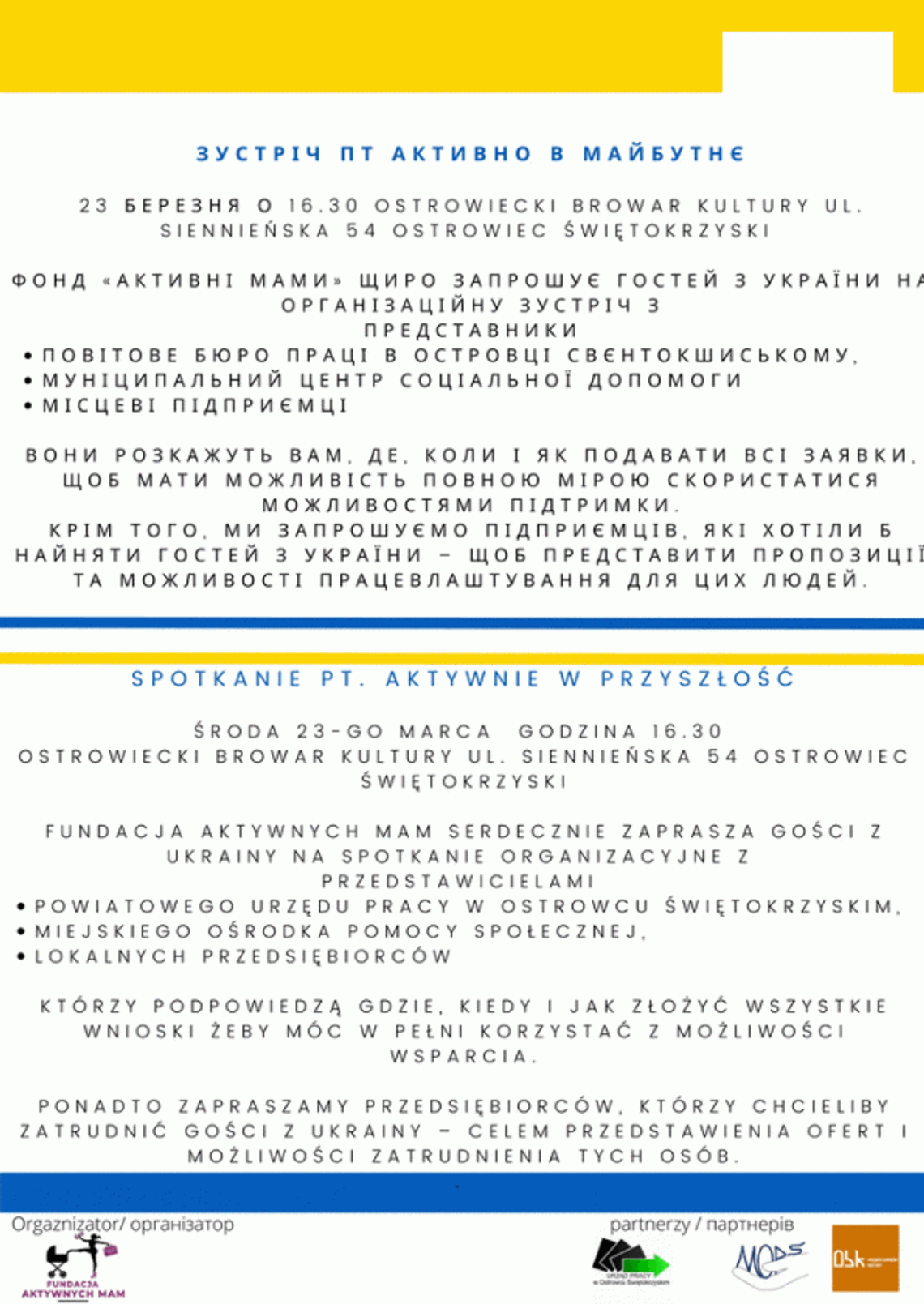 "Aktywnie w przyszłość" - w środę odbędzie się spotkanie dla uchodźców z Ukrainy