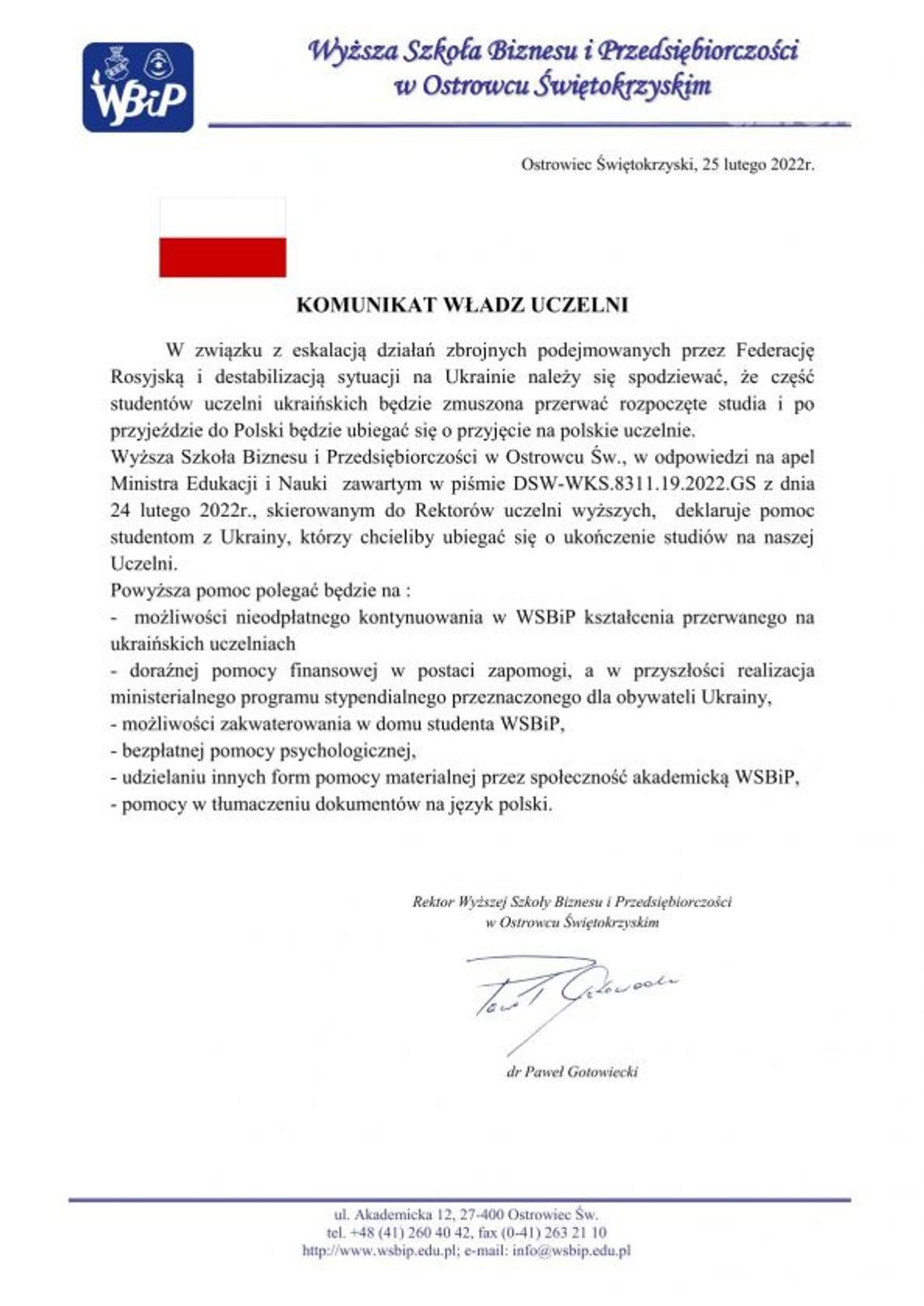 Bezpłatna kontynuacja nauki i pomoc materialna - tak WSBiP wspiera ukraińskich studentów Bezpłatna kontynuacja nauki i pomoc materialna - tak WSBiP wspiera ukraińskich studentów