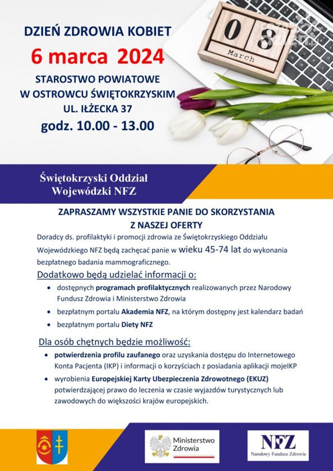 Bezpłatna mammografia i porady specjalistów w ostrowieckim starostwie z okazji Dnia Kobiet Bezpłatna mammografia i porady specjalistów w ostrowieckim starostwie z okazji Dnia Kobiet