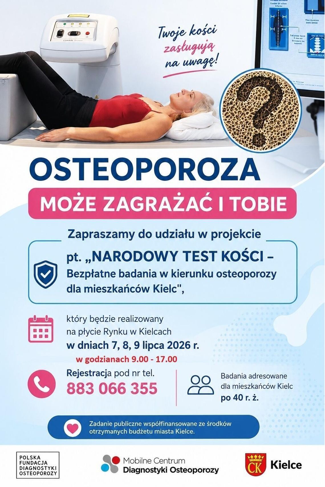 Bezpłatne badania w kierunku osteoporozy dla mieszkańców Kielc Bezpłatne badania w kierunku osteoporozy dla mieszkańców Kielc