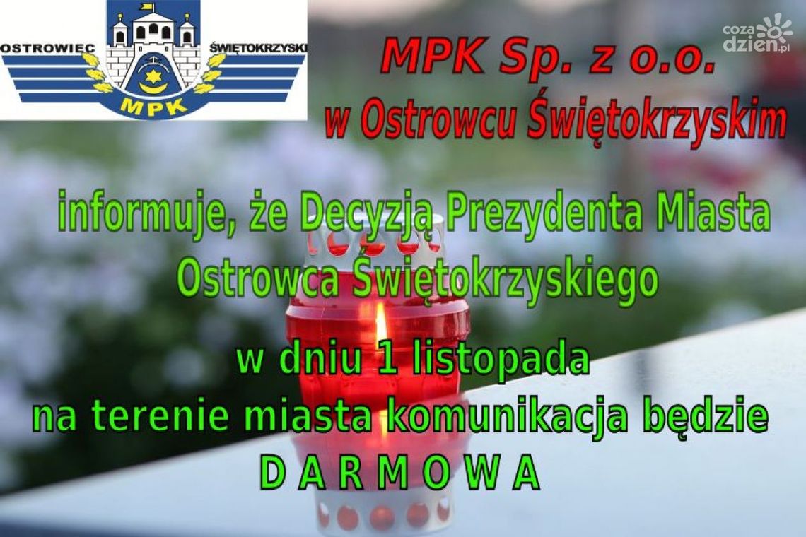 Bezpłatne kursy autobusowe w dniu 1 listopada Bezpłatne kursy autobusowe w dniu 1 listopada