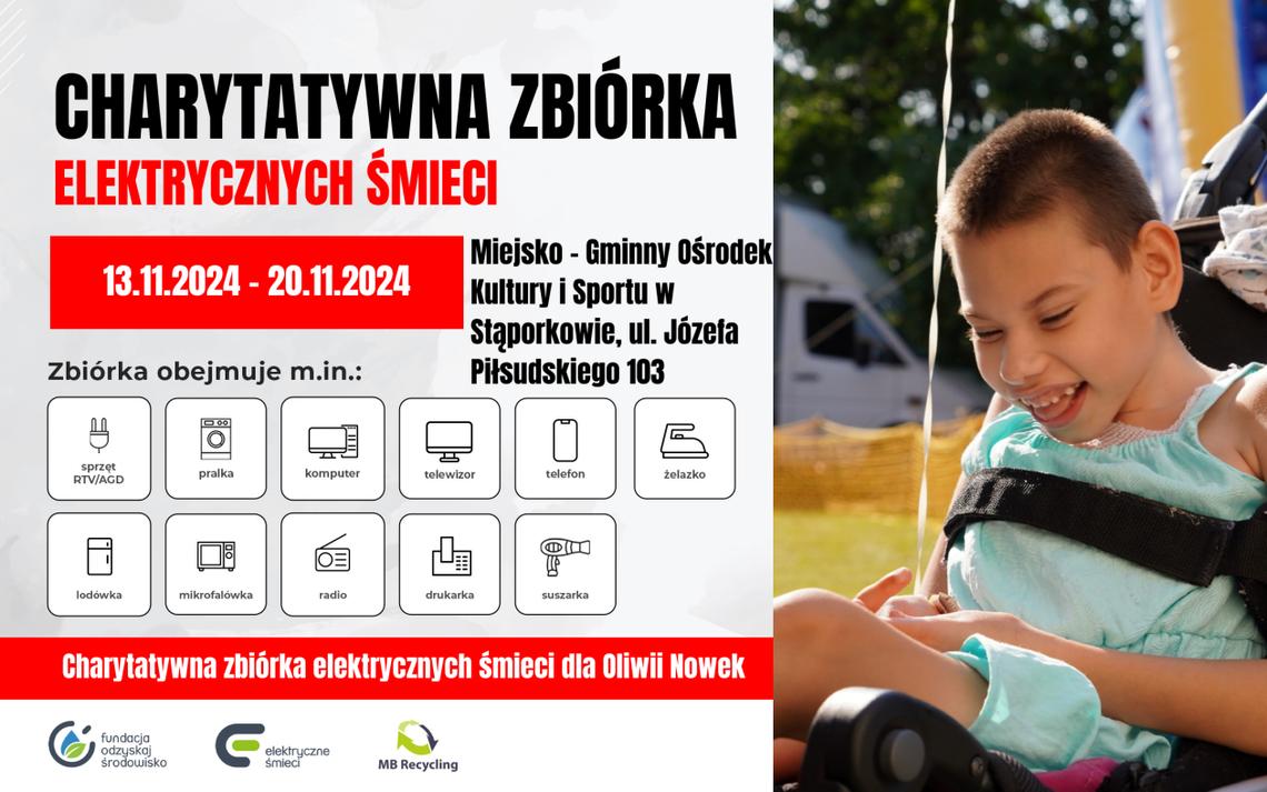 Charytatywna zbiórka elektrośmieci w walce o sprawność Oliwki Nowek Charytatywna zbiórka elektrośmieci w walce o sprawność Oliwki Nowek