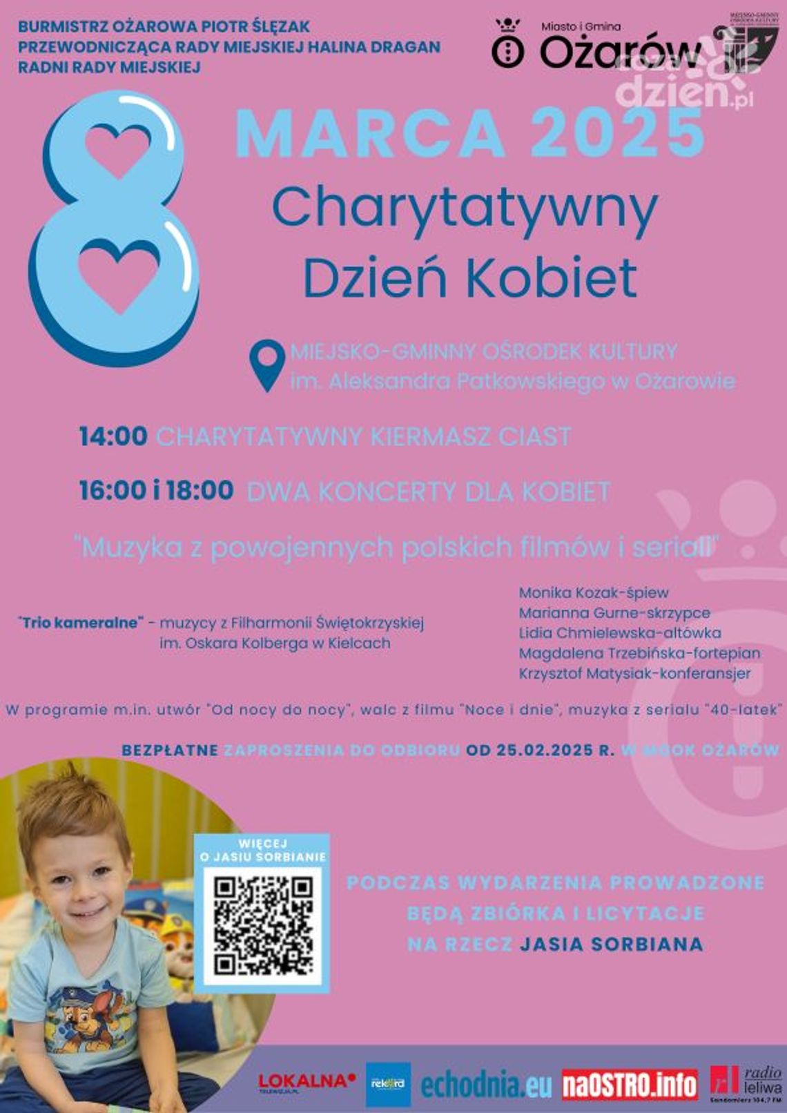 Charytatywny Dzień Kobiet w Ożarowie - muzyka, słodkości i pomoc dla Jasia! Charytatywny Dzień Kobiet w Ożarowie - muzyka, słodkości i pomoc dla Jasia!