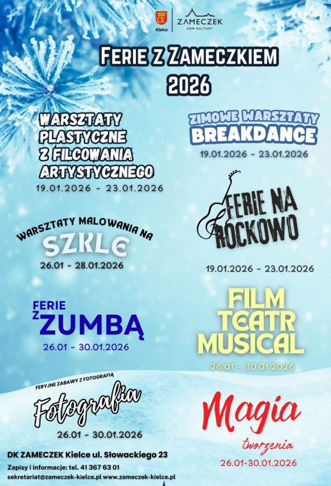 Ferie z Zameczkiem – kreatywne i pełne ruchu zajęcia w Domu Kultury „Zameczek” Ferie z Zameczkiem – kreatywne i pełne ruchu zajęcia w Domu Kultury „Zameczek”