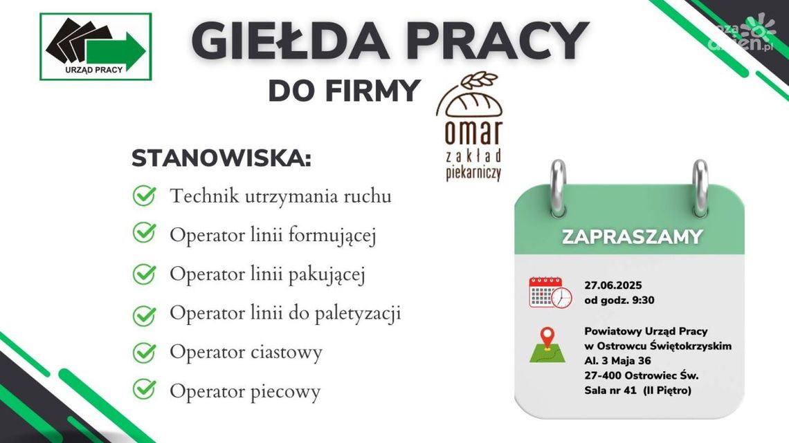 Giełda Pracy dla Zakładu Piekarniczego OMAR już 27 czerwca