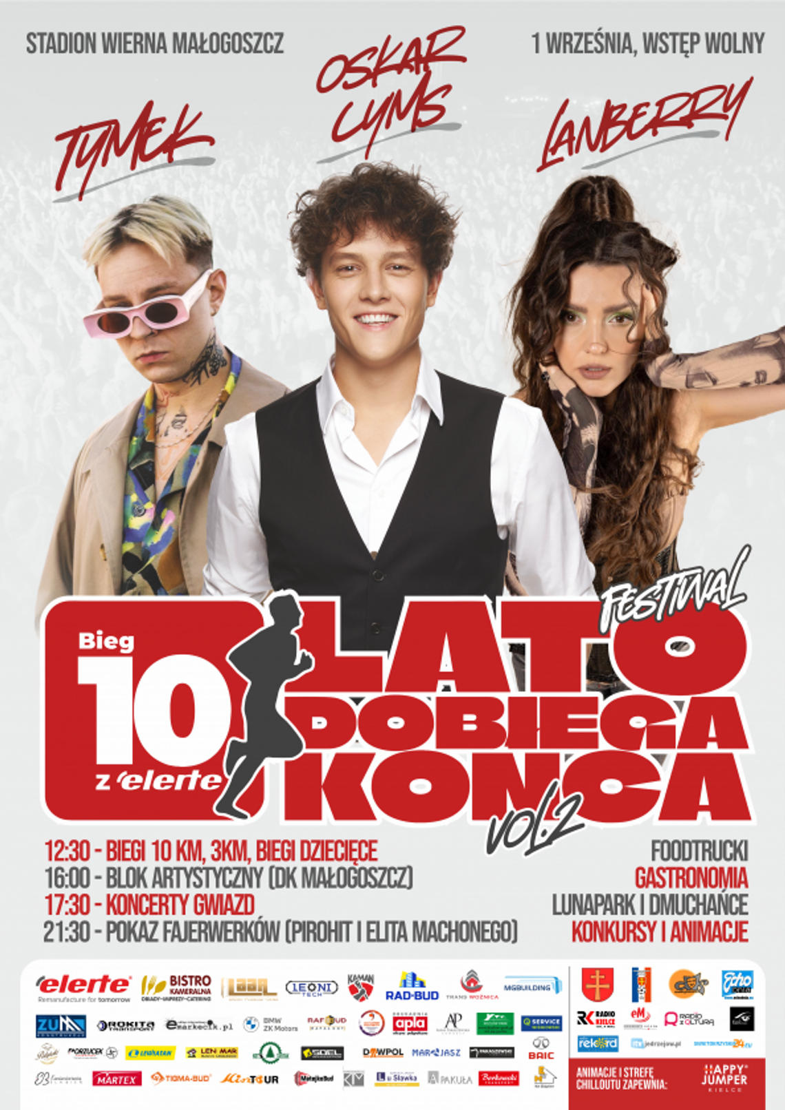 Gwiazdy festiwalu "10 z Elerte - Lato doBIEGa końca" w Małogoszczu: Lanberry, Tymek i Oskar Cyms Gwiazdy festiwalu "10 z Elerte - Lato doBIEGa końca" w Małogoszczu: Lanberry, Tymek i Oskar Cyms