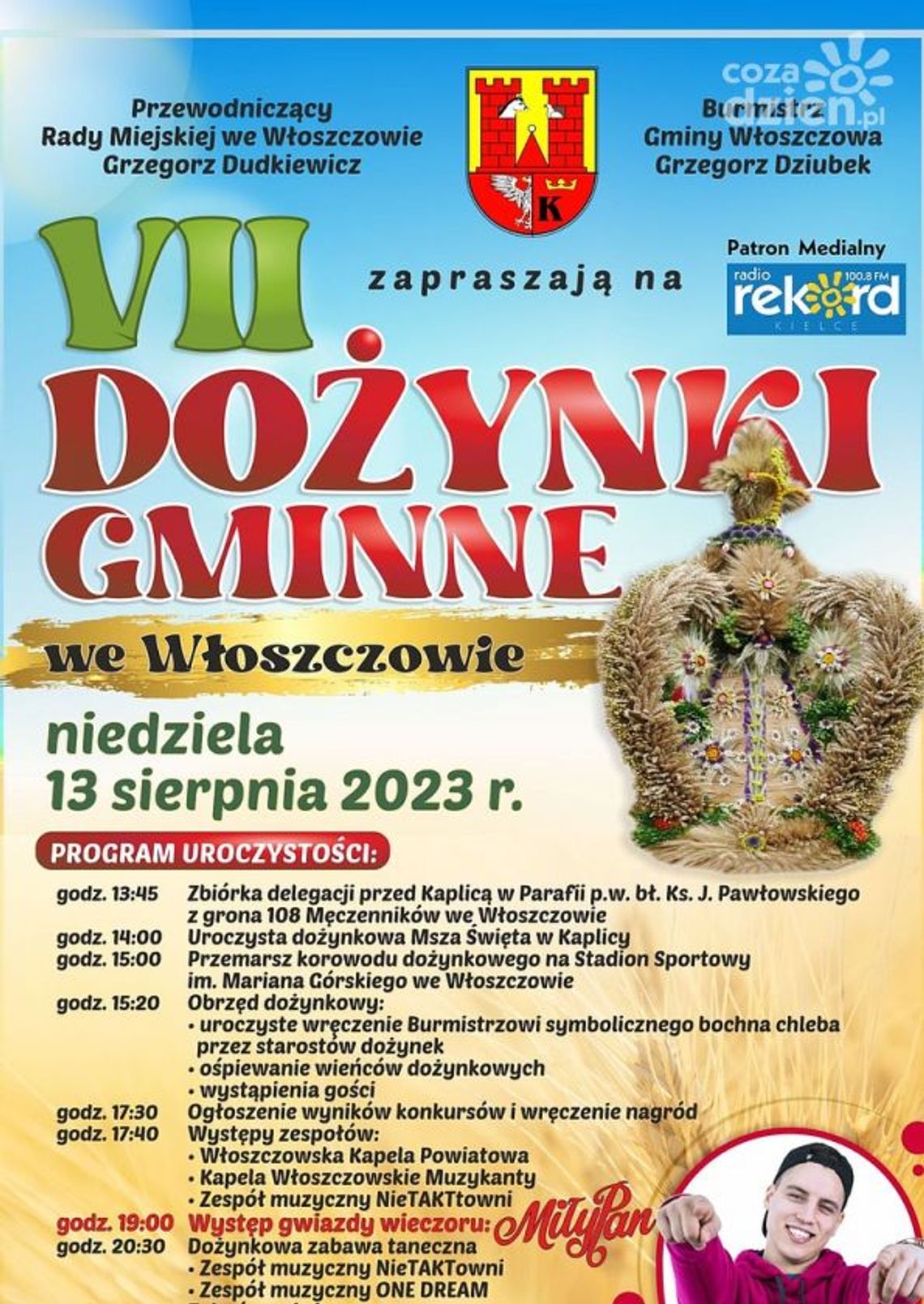Już jutro zapraszamy na Dożynki we Włoszczowie. Święto plonów pod patronatem Radia Rekord Już jutro zapraszamy na Dożynki we Włoszczowie. Święto plonów pod patronatem Radia Rekord