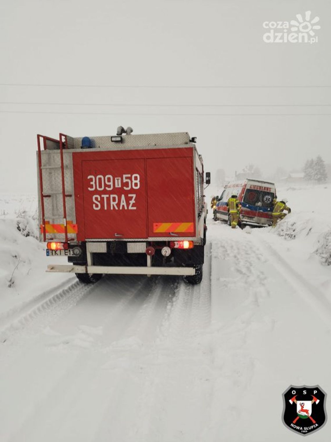 Karetka z pacjentem w stanie zagrożenia życia utknęła w zaspie. Zima w regionie. Karetka z pacjentem w stanie zagrożenia życia utknęła w zaspie. Zima w regionie.