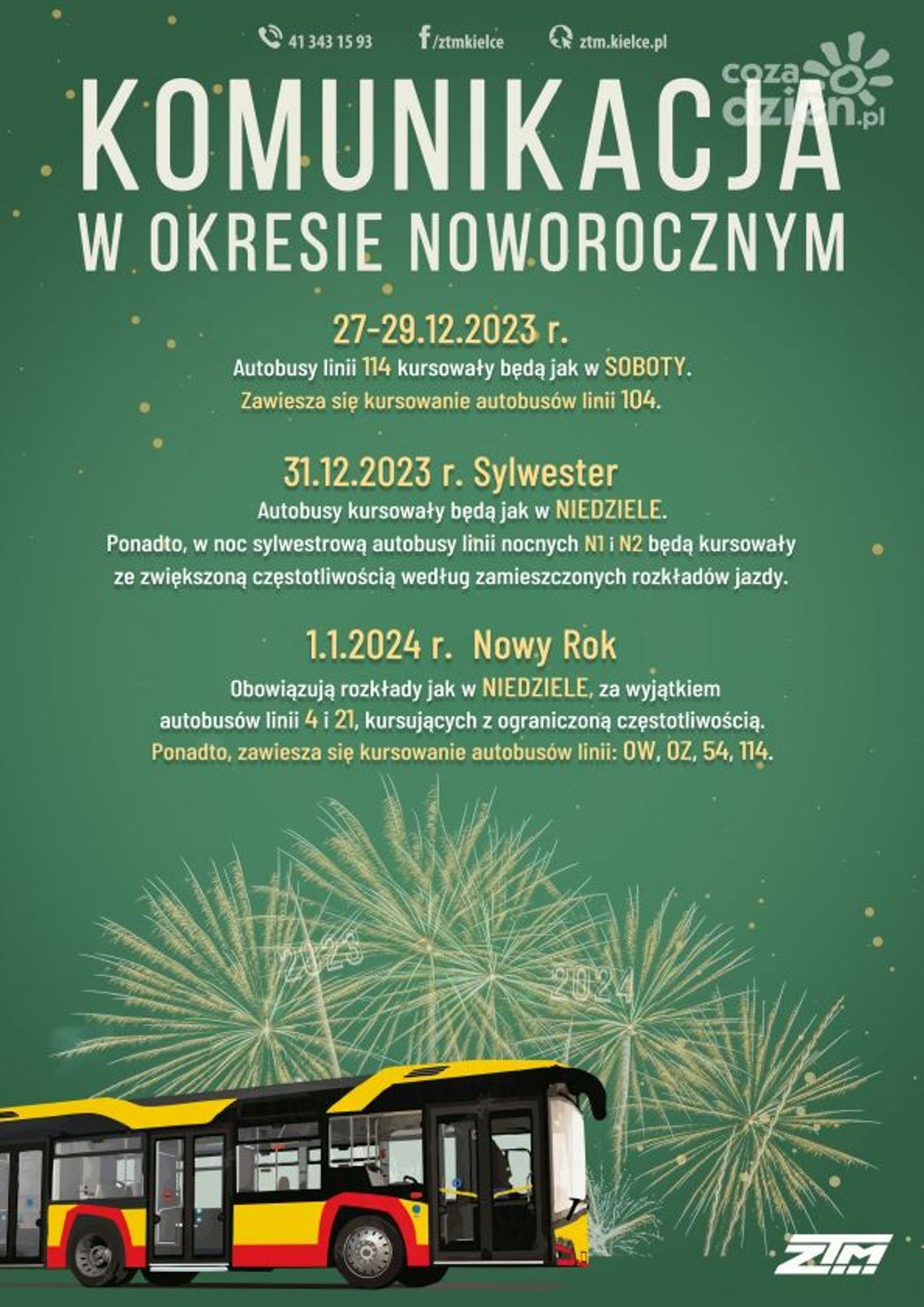 Komunikacja miejska w okresie noworocznym