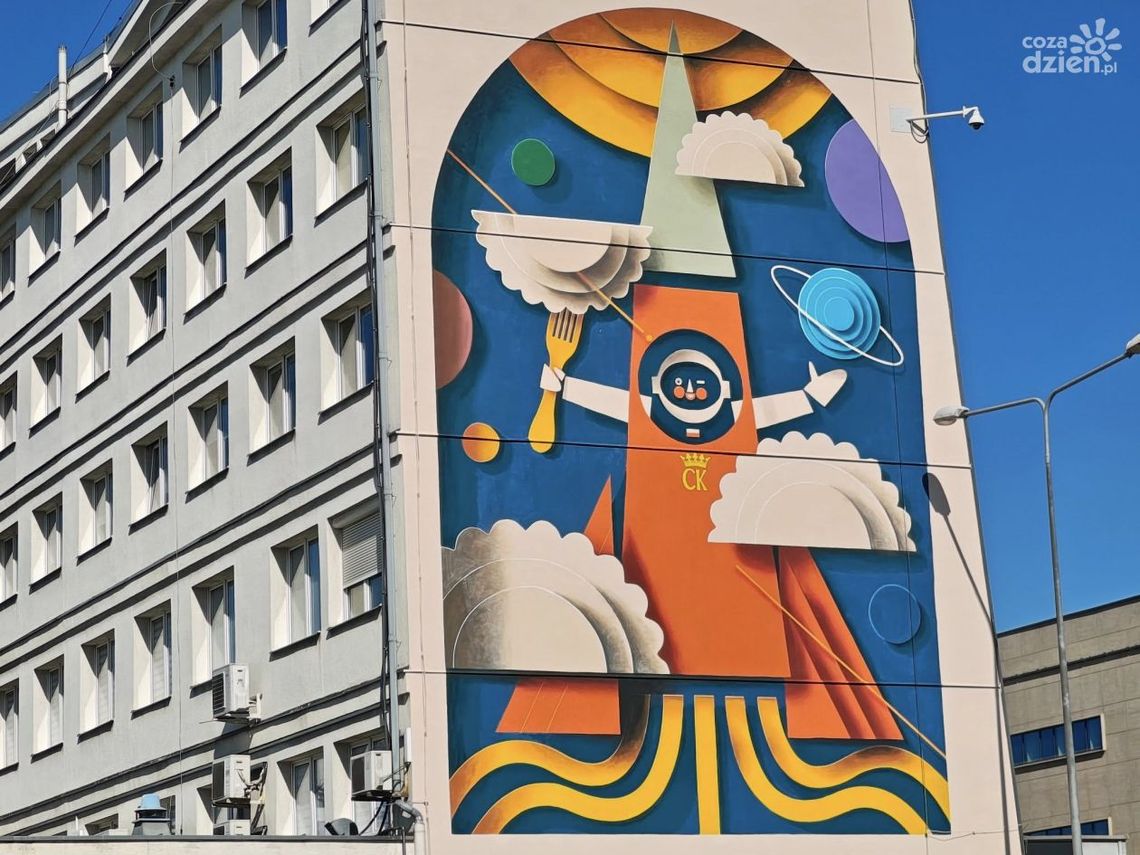 Kosmiczne pierogi z Kielc na muralu Kosmiczne pierogi z Kielc na muralu