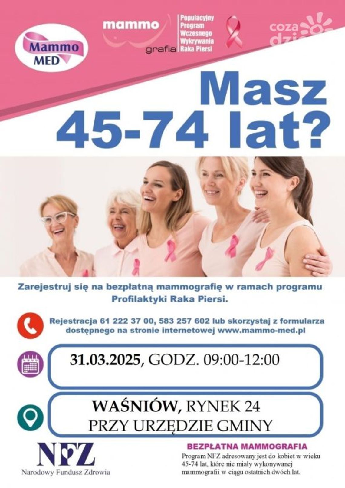 Mammografia dla pań  z gminy Waśniów 