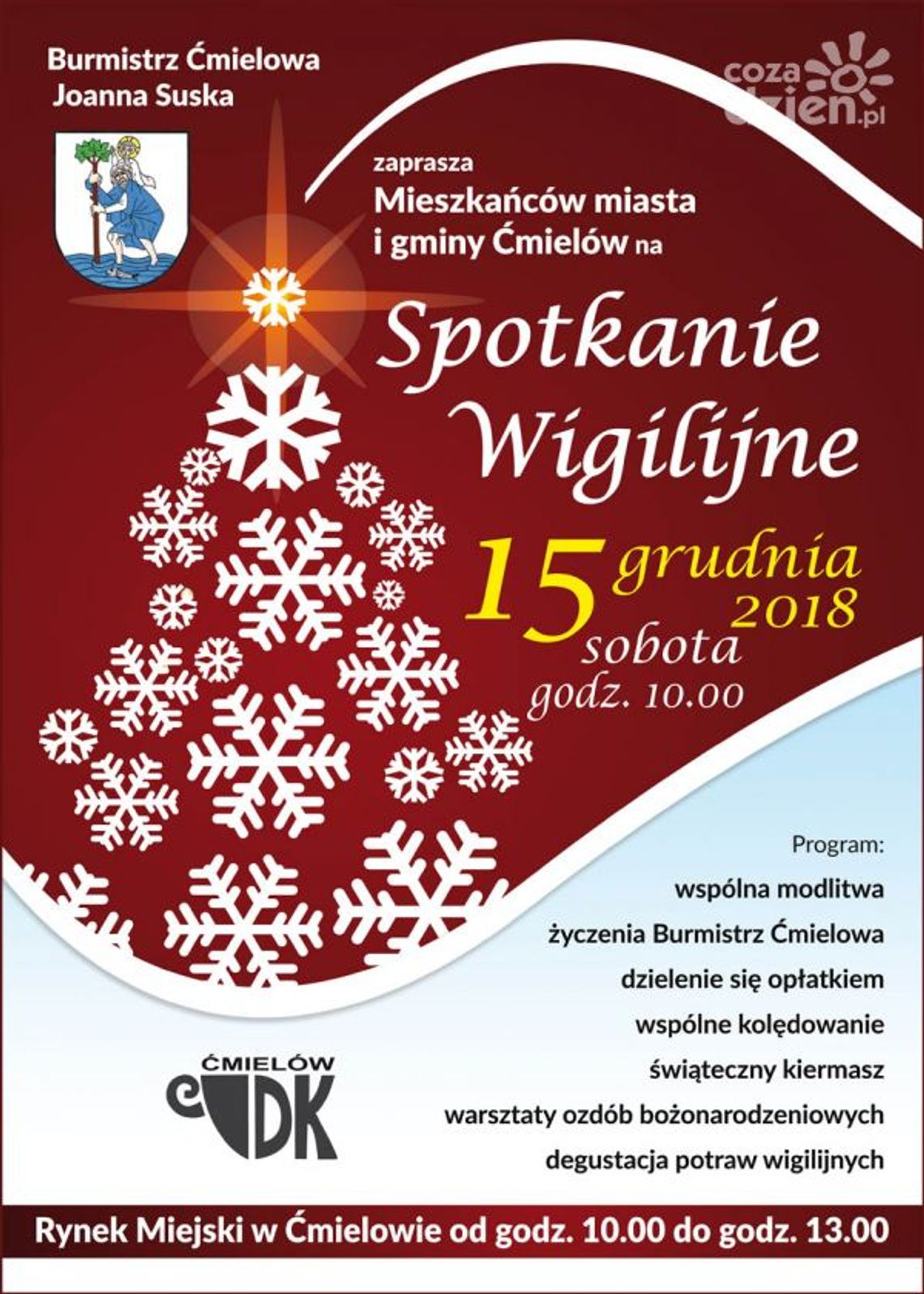 Mieszkańcy Ćmielowa przełamią się opłatkiem Mieszkańcy Ćmielowa przełamią się opłatkiem