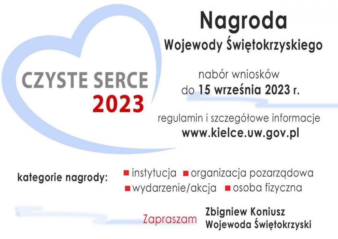 Nagroda Wojewody Świętokrzyskiego „Czyste Serce” 2023 Nagroda Wojewody Świętokrzyskiego „Czyste Serce” 2023