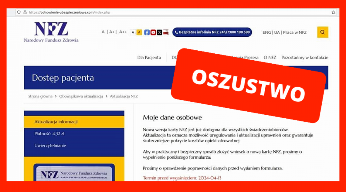 NFZ ostrzega przed fałszywymi linkami i informacjami  