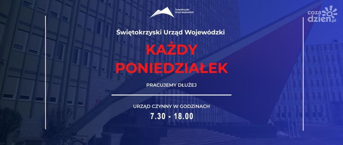 Od 8 września Świętokrzyski Urząd Wojewódzki wydłuża godziny pracy Od 8 września Świętokrzyski Urząd Wojewódzki wydłuża godziny pracy