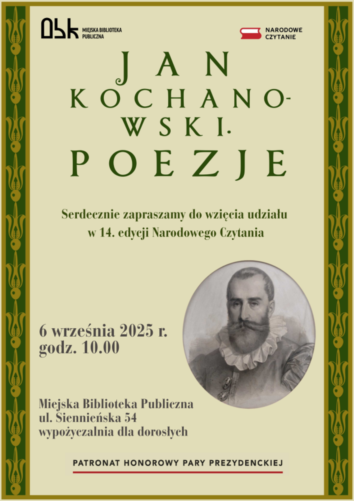 Ostrowiecka biblioteka zaprasza na narodowe czytanie poezji Jana Kochanowskiego Ostrowiecka biblioteka zaprasza na narodowe czytanie poezji Jana Kochanowskiego