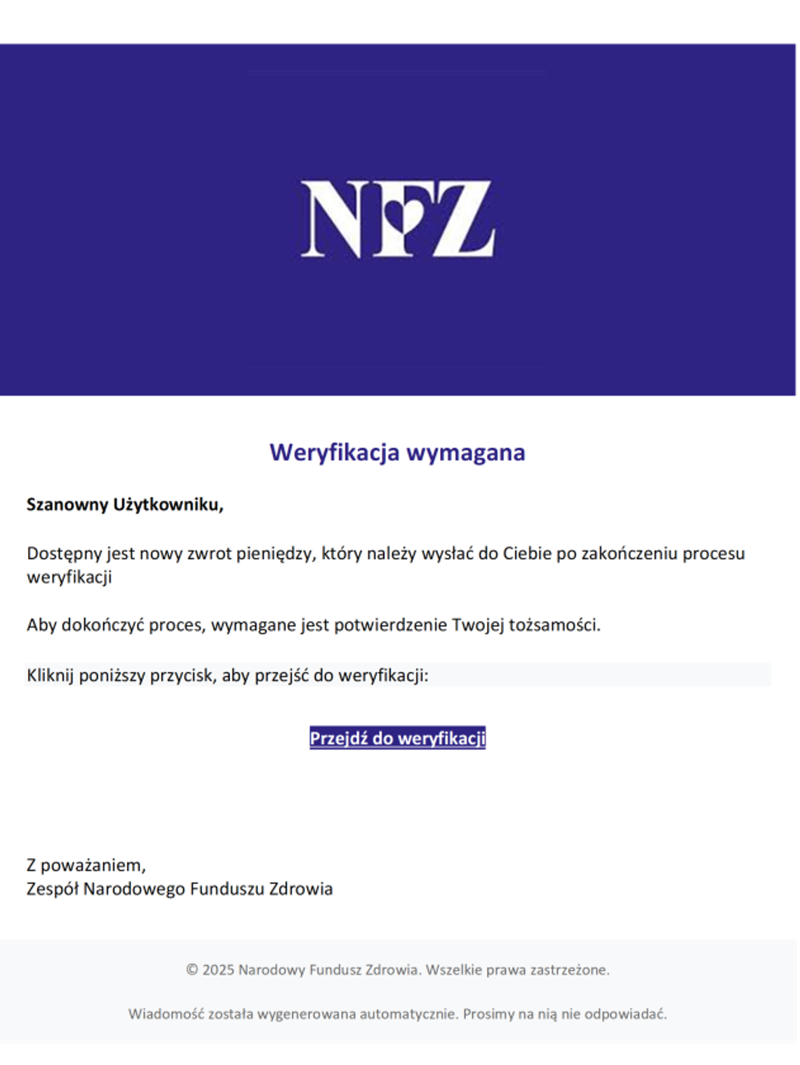 Oszuści podszywają się pod Narodowy Funusz Zdrowia! Oszuści podszywają się pod Narodowy Funusz Zdrowia!