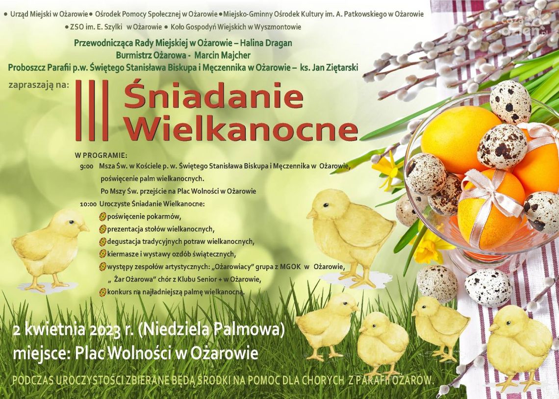 Ożarów zaprasza na miejskie śniadanie wielkanocne Ożarów zaprasza na miejskie śniadanie wielkanocne