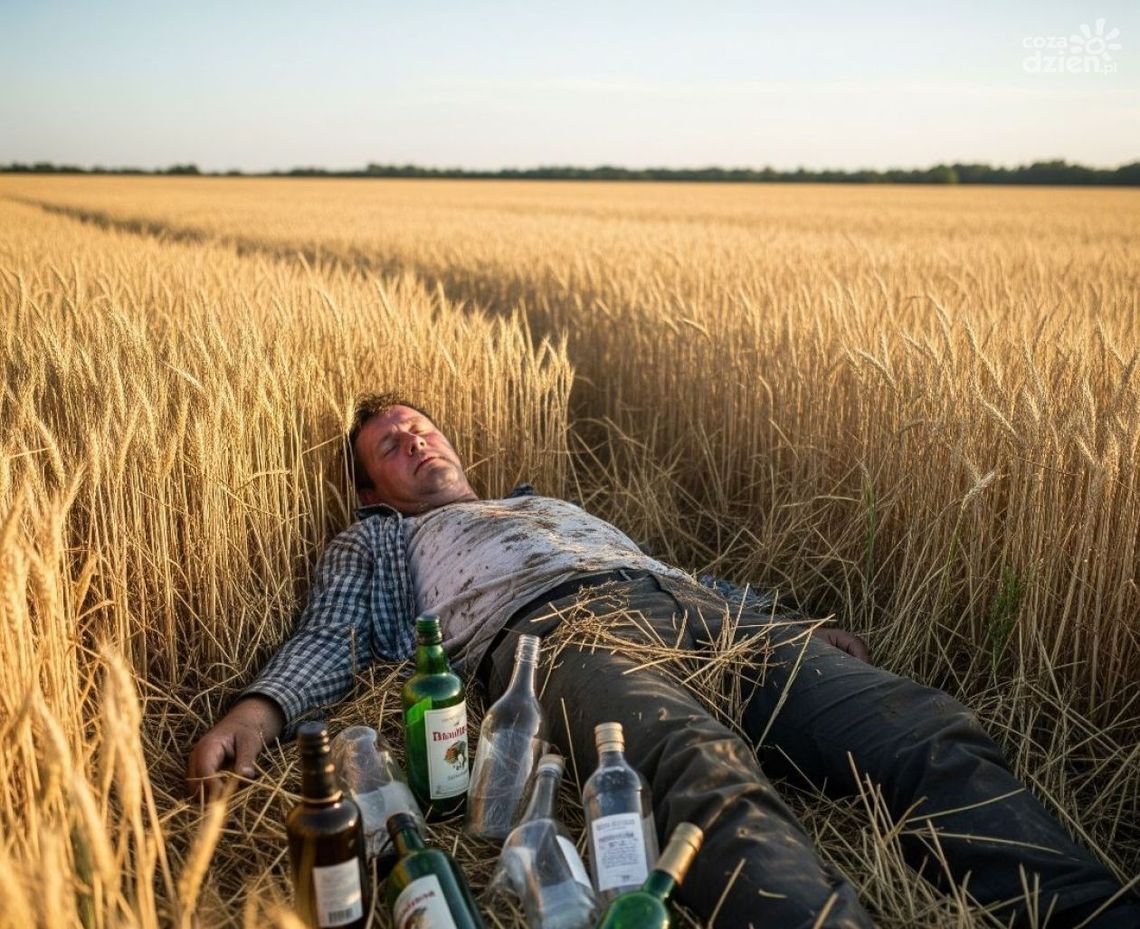 Pijany wjechał w bramę i schował się w zbożu Pijany wjechał w bramę i schował się w zbożu