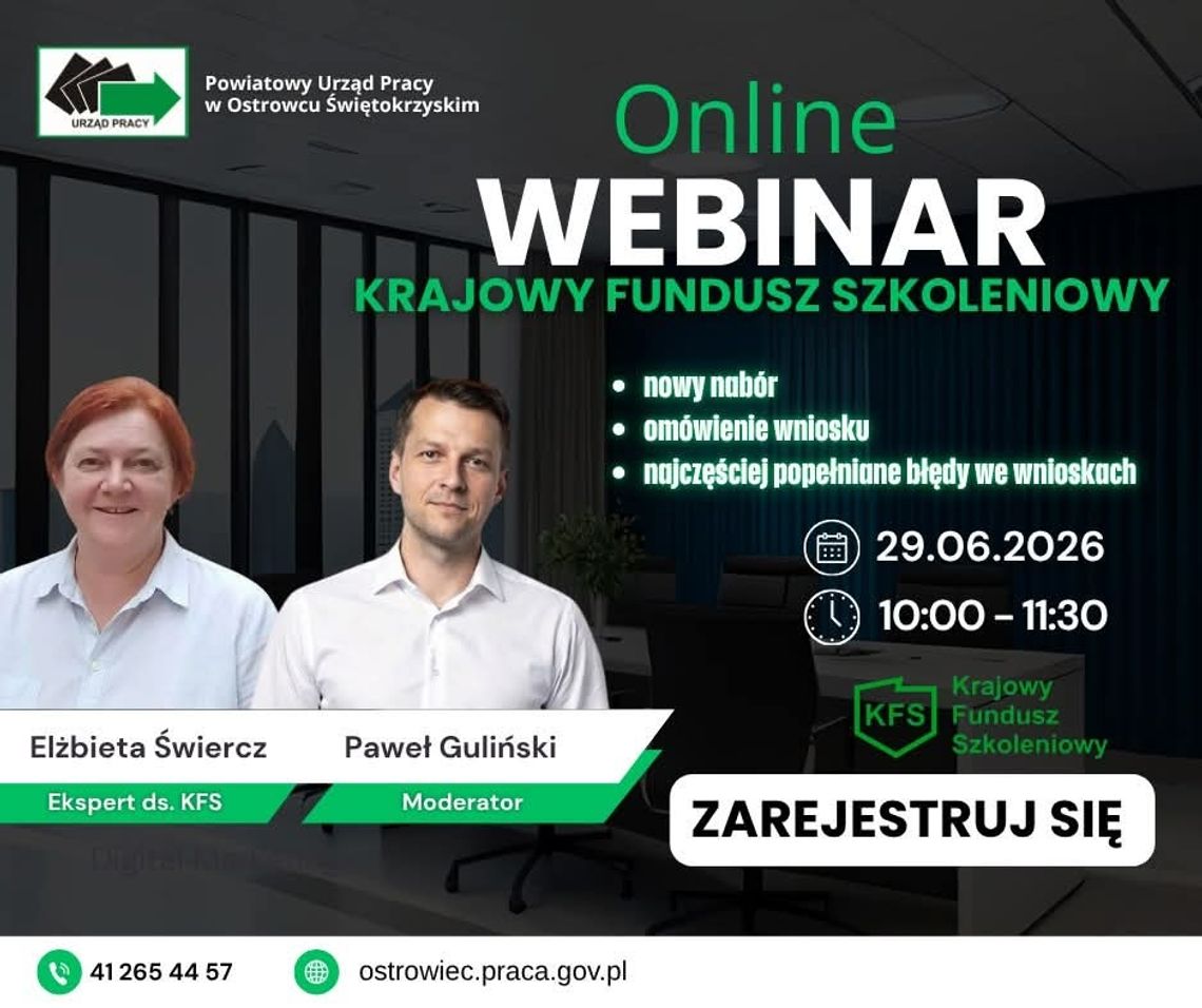 PUP w Ostrowcu zaprasza przedsiębiorców na bezpłatny webinar o Krajowym Funduszu Szkoleniowym