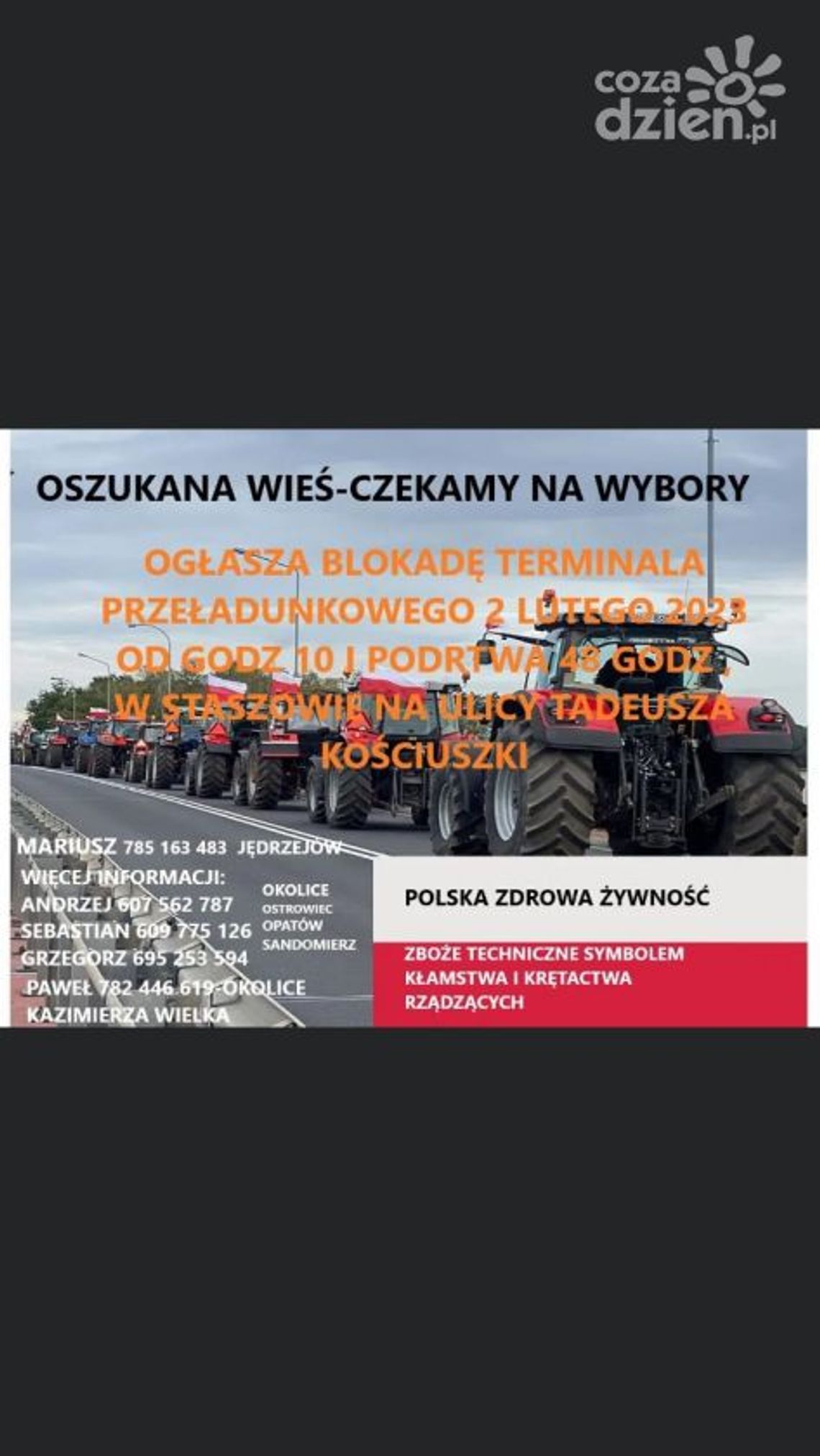 Rolnicy blokują terminal przeładunkowy w Staszowie Rolnicy blokują terminal przeładunkowy w Staszowie