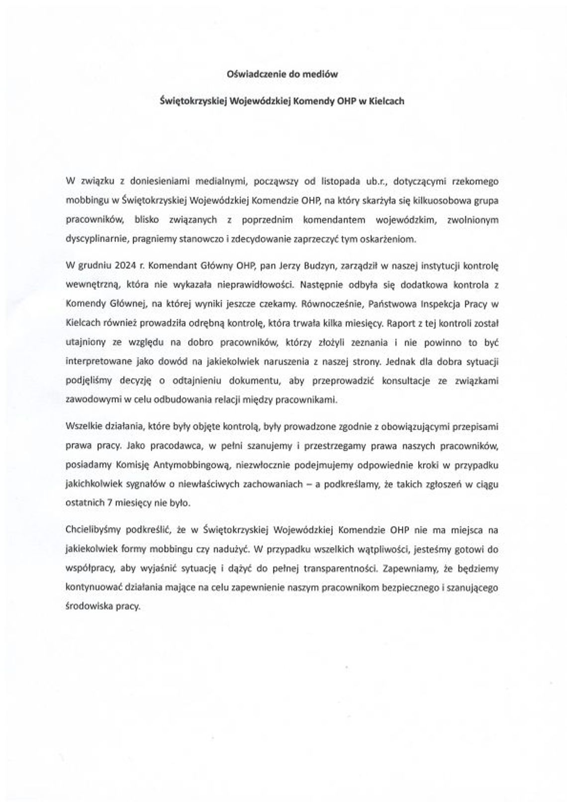 Świętokrzyska Wojewódzka Komenda Ochotniczych Hufców Pracy w Kielcach odpowiada na zarzuty